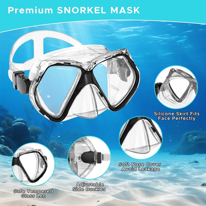Jwintee 2 Pack Snorkeling Gear for Adults, Dry Snorkel, Mask Set Adult, Diving Scuba Mask, Scuba Gear, Swimming Goggles with Nose Cover, Swim Freediving Tempered Glass Panoramic View Travel Packages - Image 3